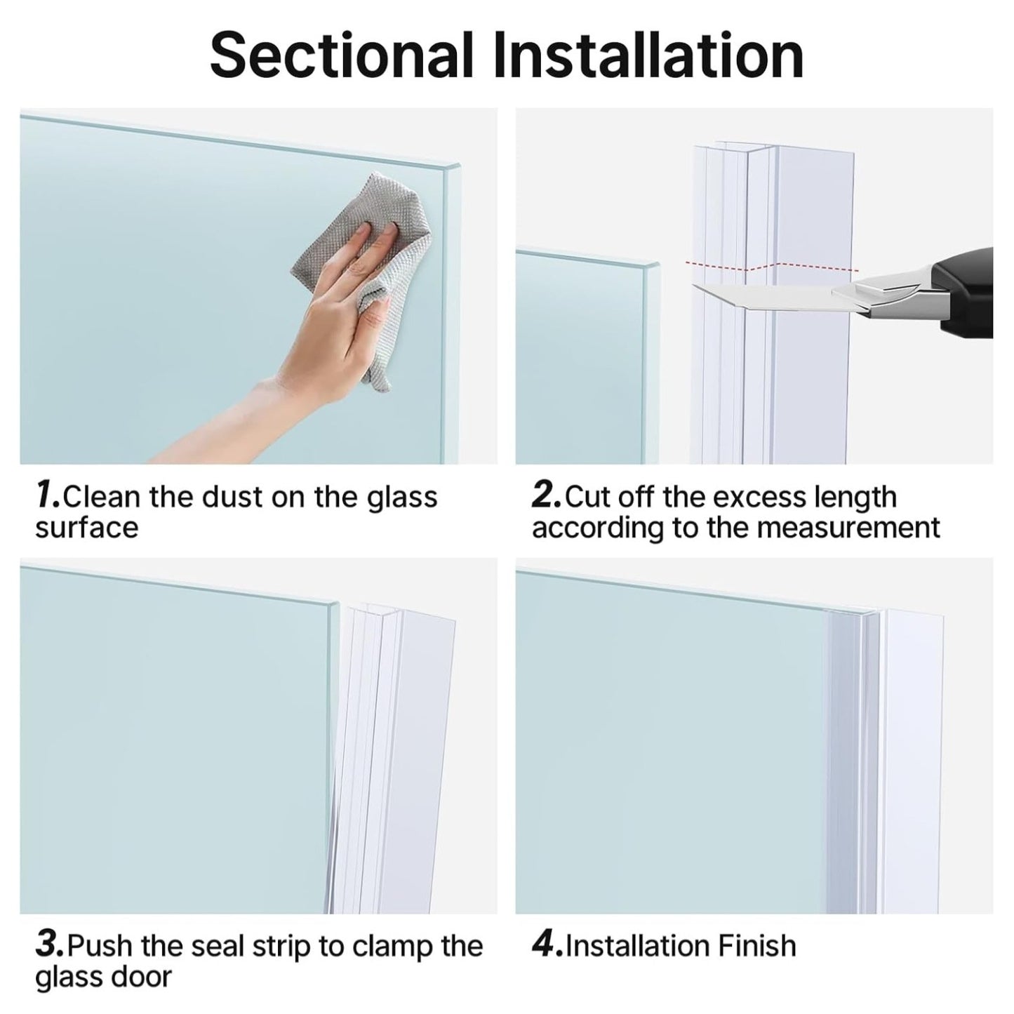 AmazerBath Shower Door Side Seal Strip (Set of 2), Frameless Glass Shower Door Seal Strip - Suit
