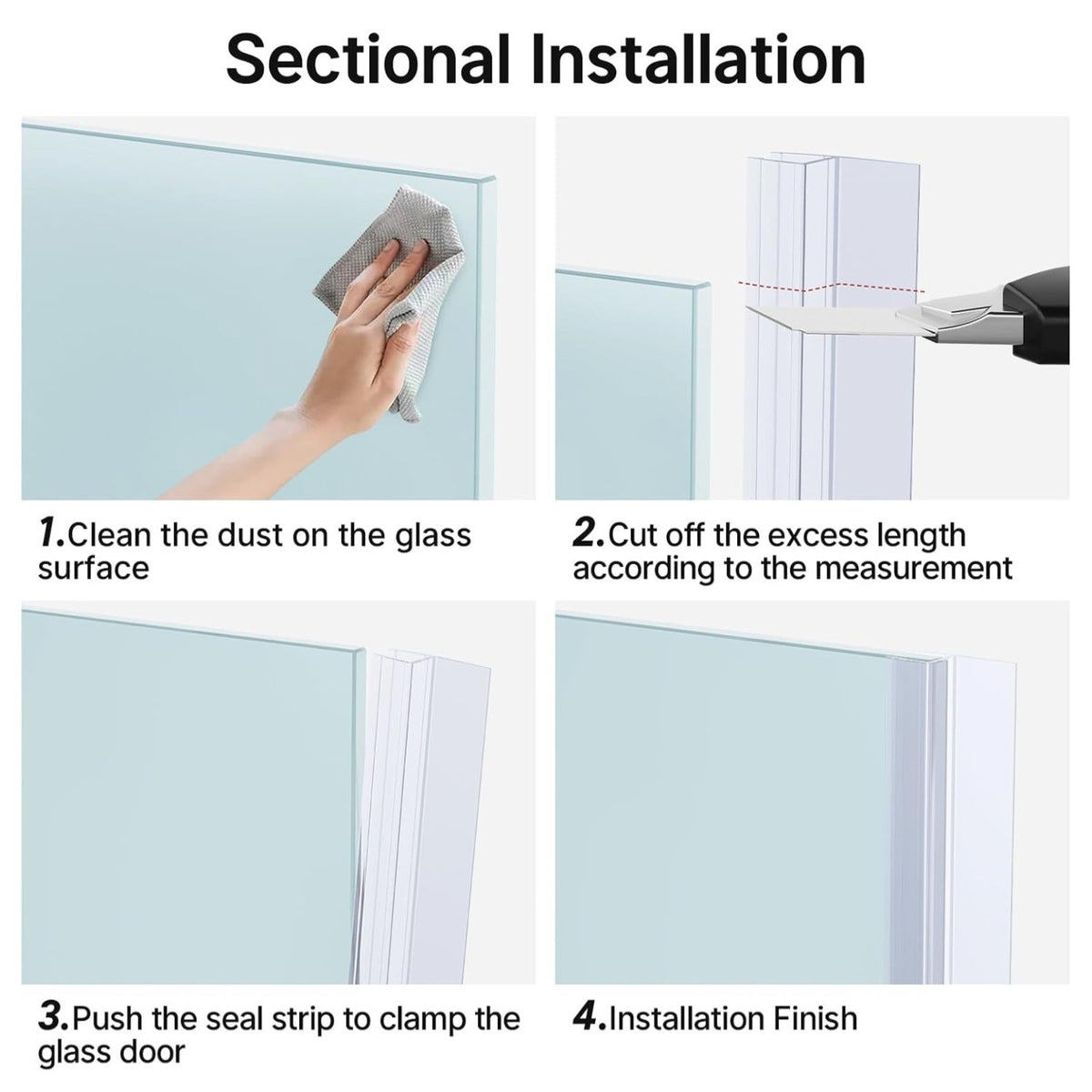 AmazerBath Shower Door Side Seal Strip (Set of 2), Frameless Glass Shower Door Seal Strip - Suit