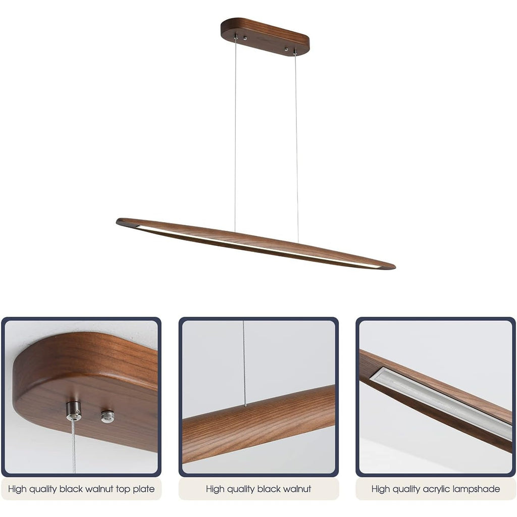 71"Wood Linear Pendant LightWood Linear,Light Island LightsLED DimmableChandelier Table WalnutColor