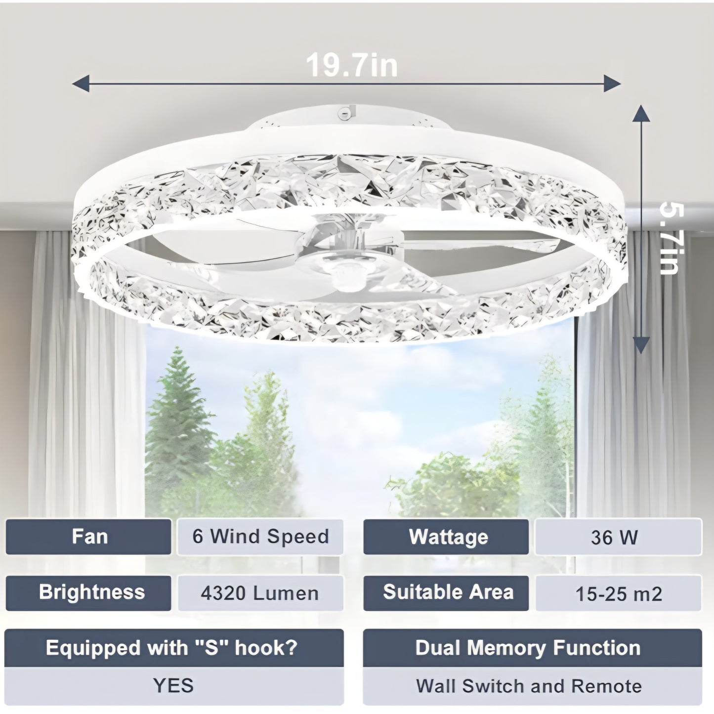 VOLISUN Modern Ceiling Fans with Lights and Remote, 19.7in Low Profile Ceiling Fan Flush Mount,