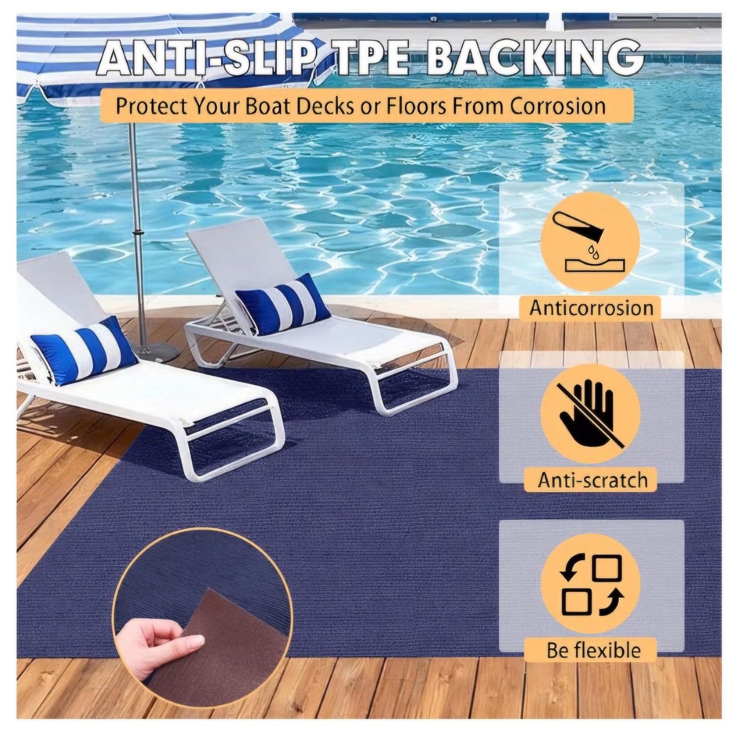 Grefinity Marine Carpet6 FT x 14 FT Deep Blue Indoor Outdoor 0.2" Thick Boat Rug with Water-Proof