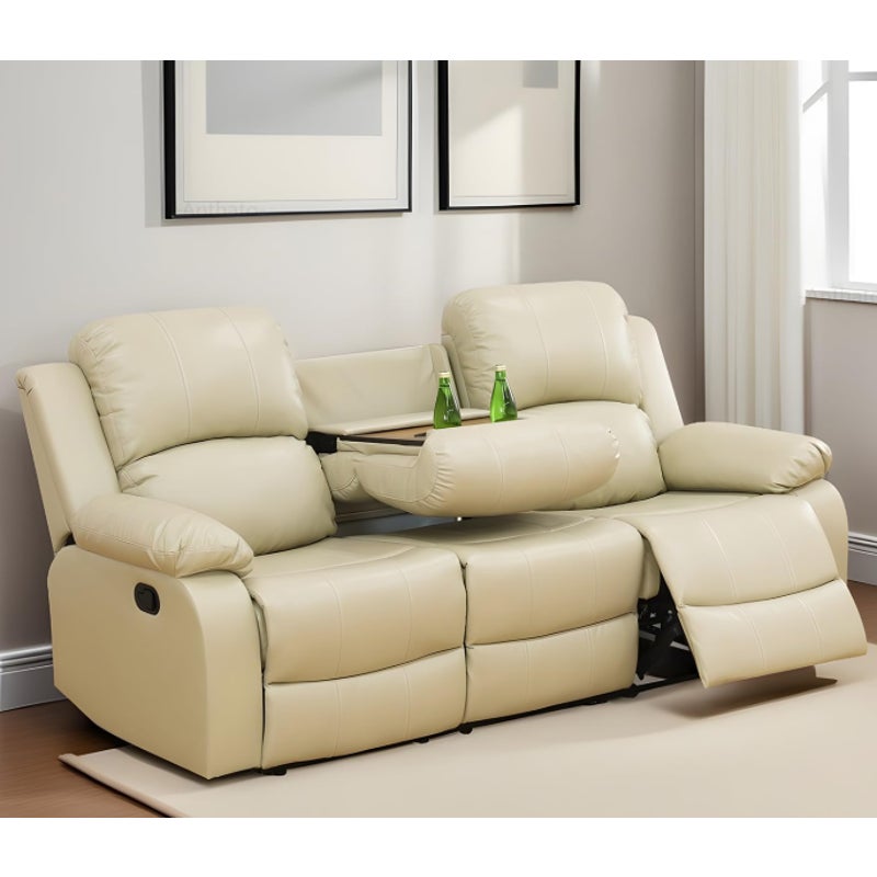 Manual Recliner Sofa, Luxury 3 Seat Reclining Sofa, Recliner Couch with Cup Holders & Coffee Table