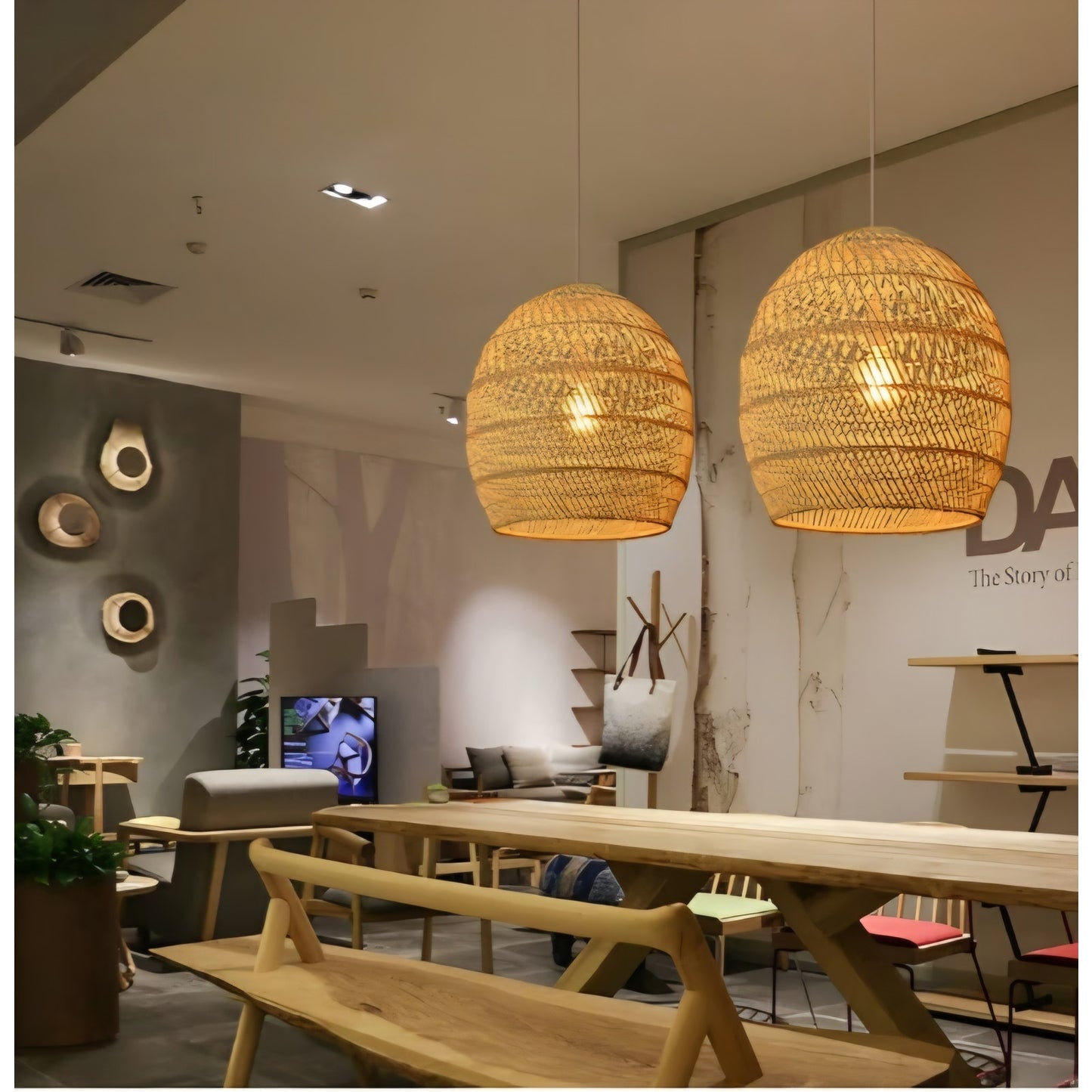 Arturesthome Boho Wicker Chandelier,W 15.7"*H 18" Rustic Rattan Basket Pendant Light Fixture Coasta