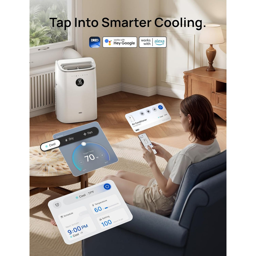 DREO Portable Air Conditioner 319S, 10000 BTU ASHRAE, 6000 BTU DOE, APP/Voice/Remote,  Room Indoors