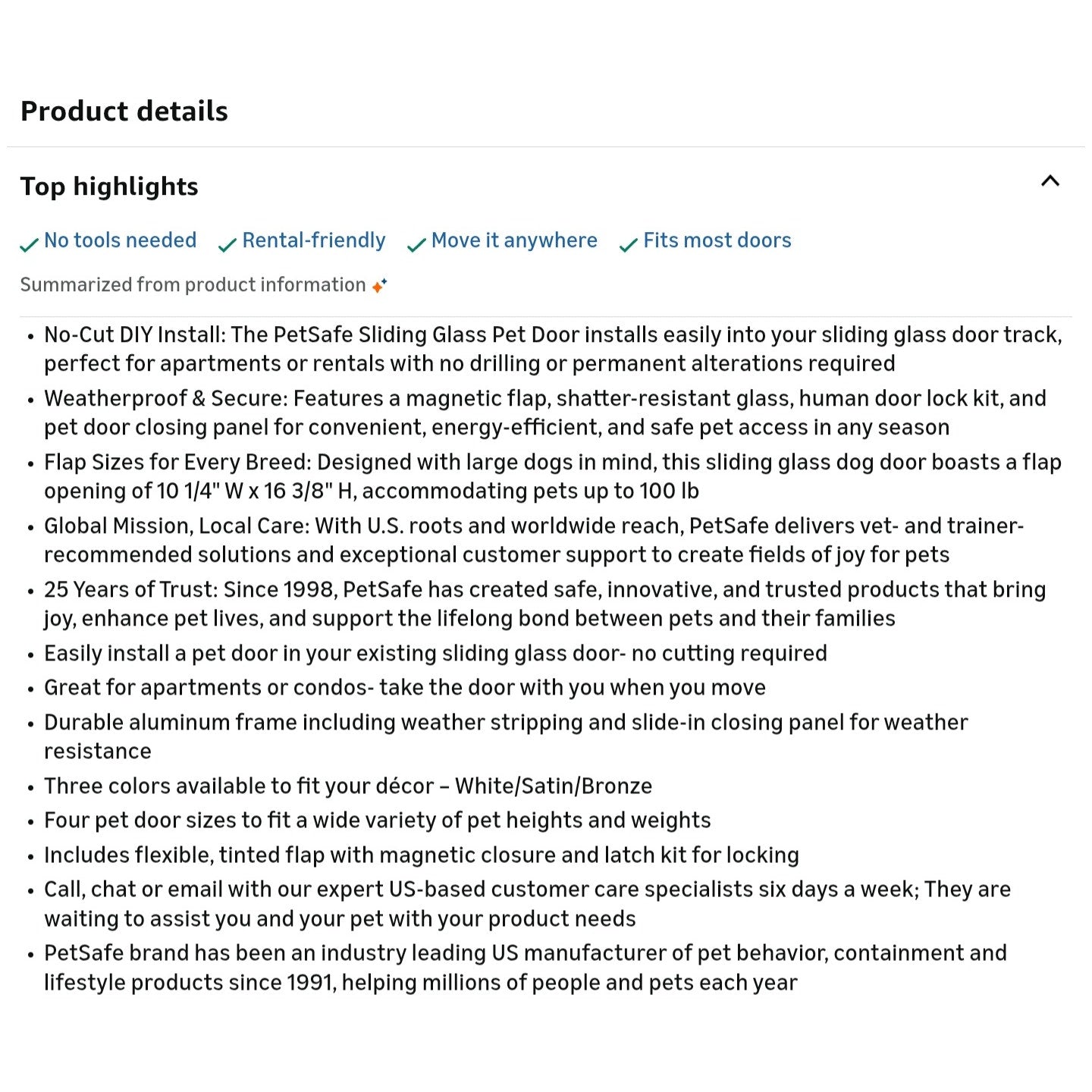 PetSafe Sliding Glass Pet Door - No-Cut DIY Install Doggy Door for Renters