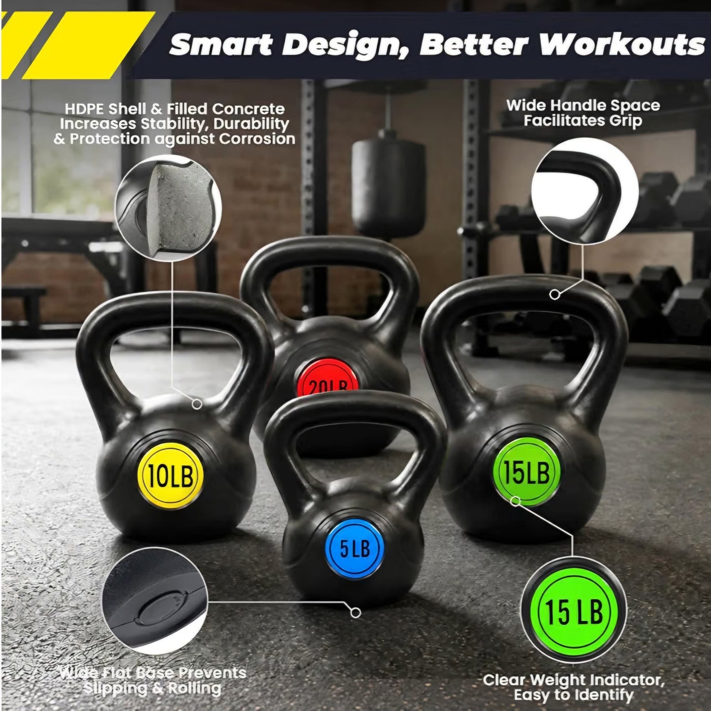 HULKFIT Kettlebell Sets Wide Grip 4-Piece Kettlebells Exercise Fitness Weight Set