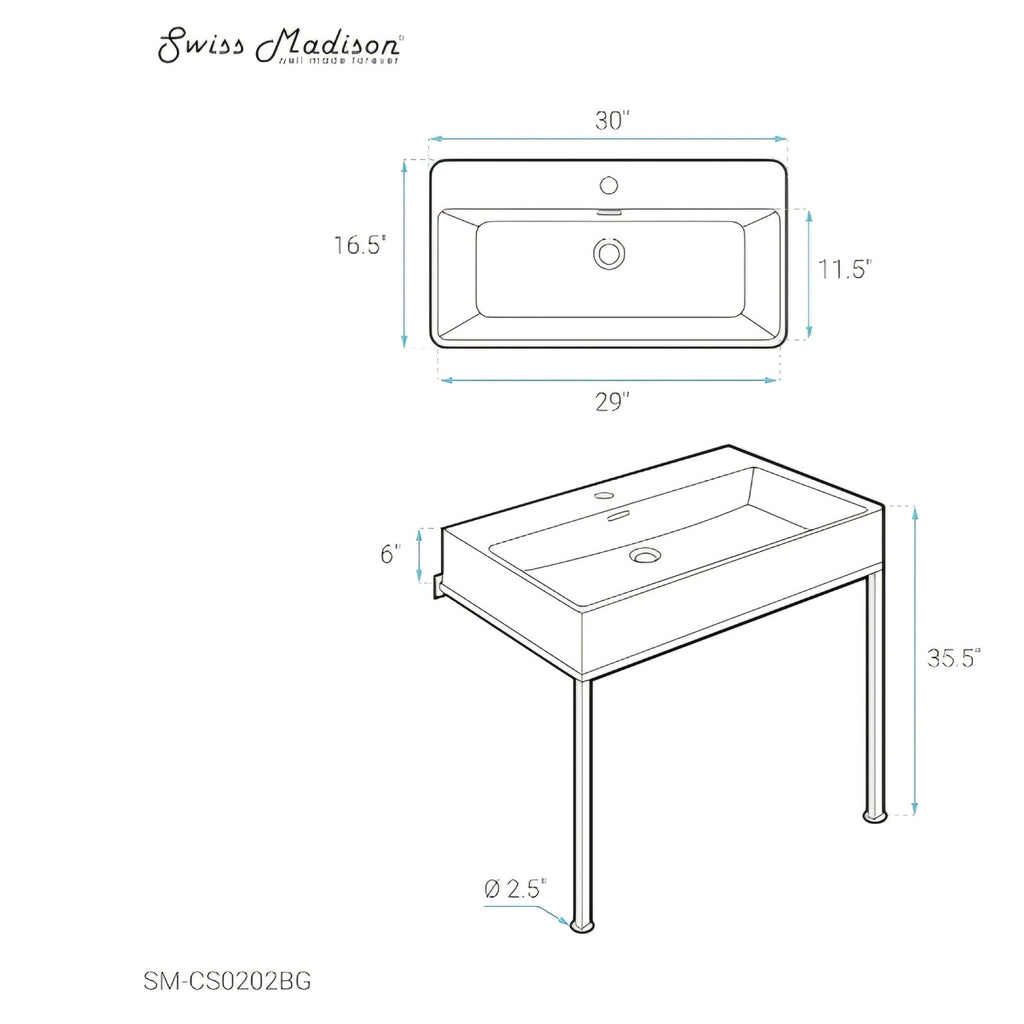Concorde 30" Rectangle Console Sink with Brushed Gold Legs
