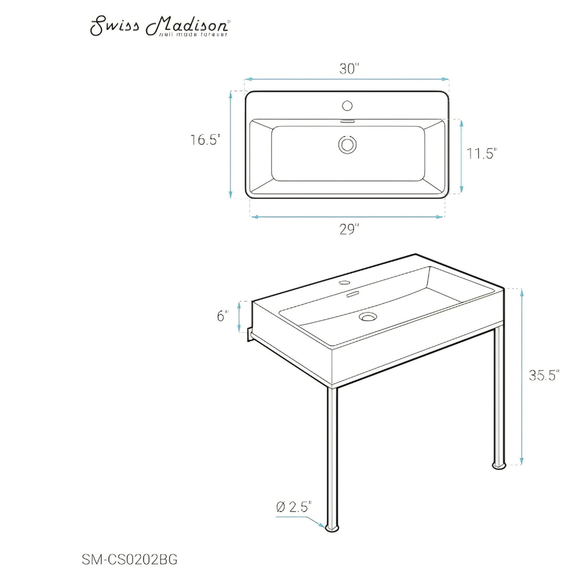 Concorde 30" Rectangle Console Sink with Brushed Gold Legs