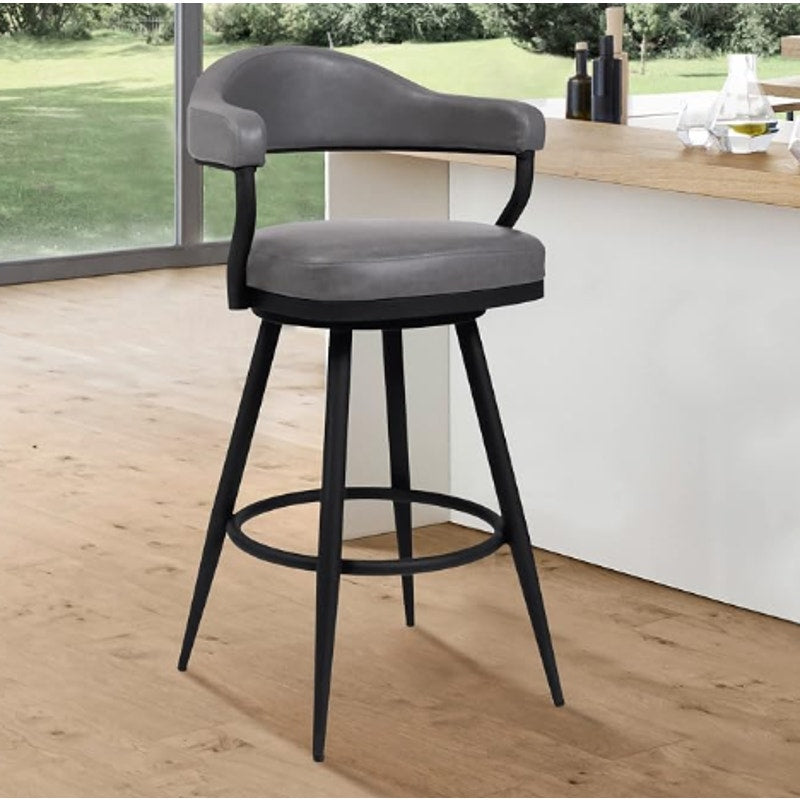 Bar Stool with Black Metal Legs for Kitchen Island Counter, Set of 2