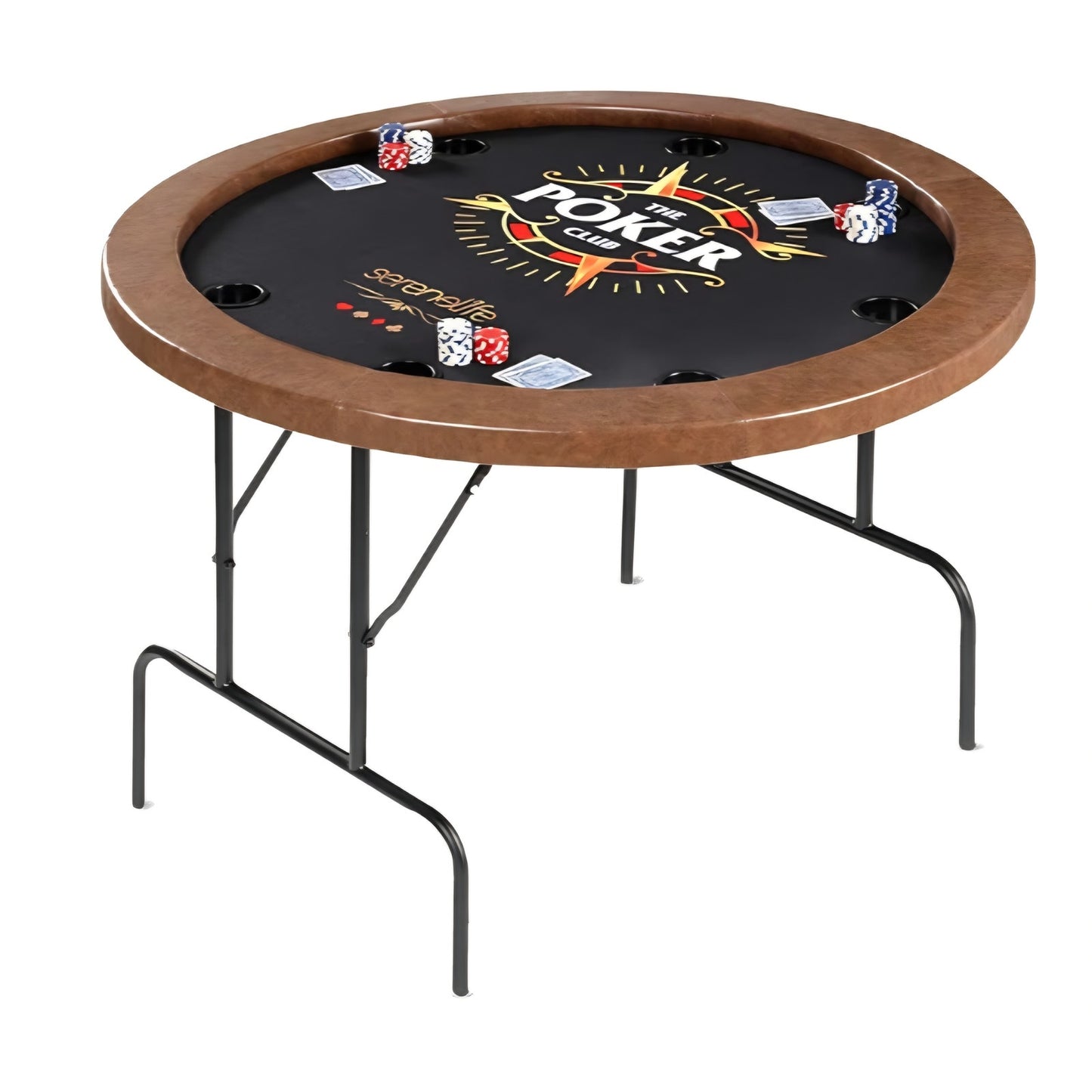 8- Player Round Foldable Poker Table, Casino Leisure Texas Holdem Table, w/ water Resistant Cushion