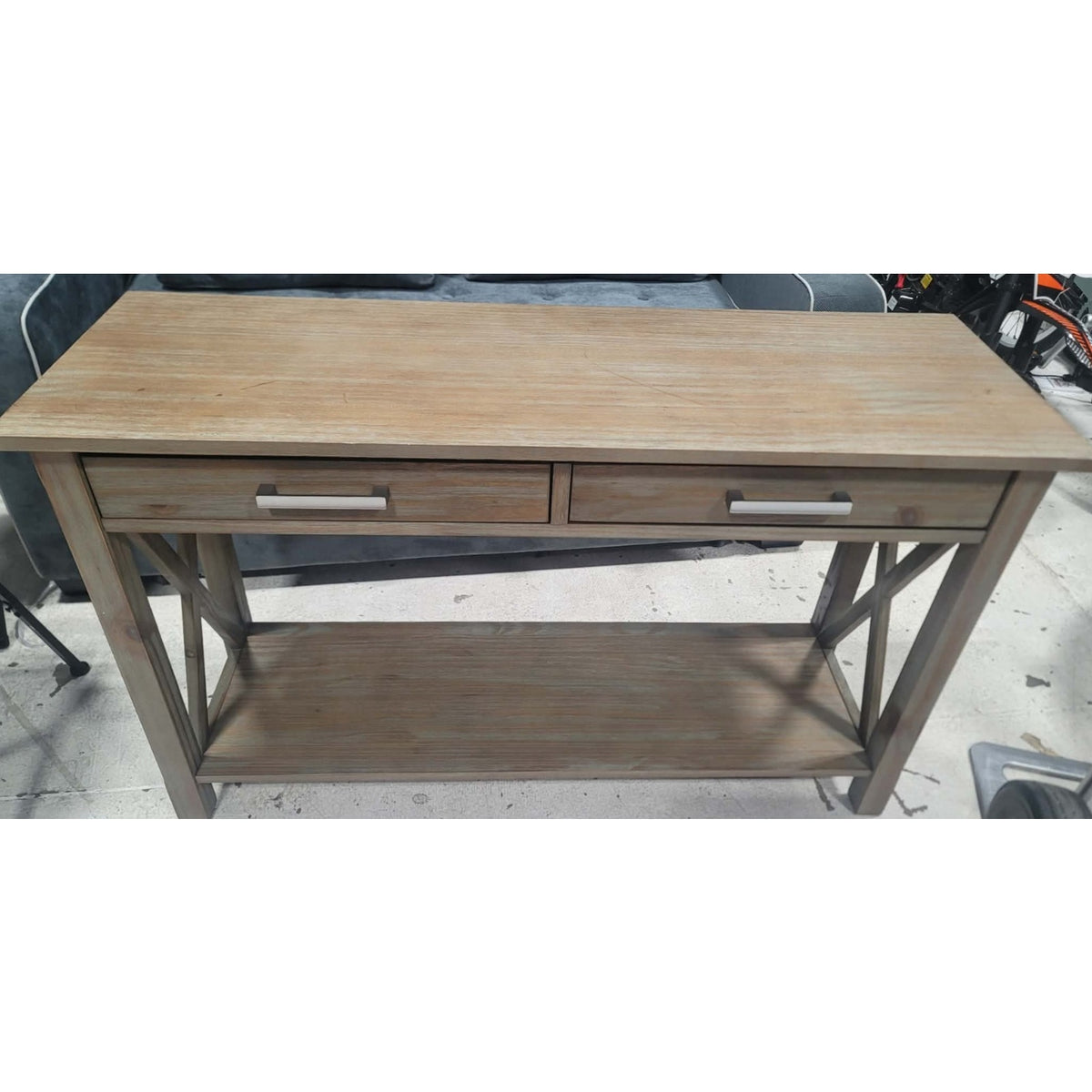 Kitchener Console Table - 47 Inch Wide Solid Wood Sofa Table in Distressed Grey