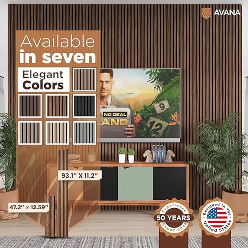 Avana Acoustic Wood Wall Panels, 93.2x11.25 Inch Panels, Fits 94x12 Layout–4 PCs, Durable Wood Panel
