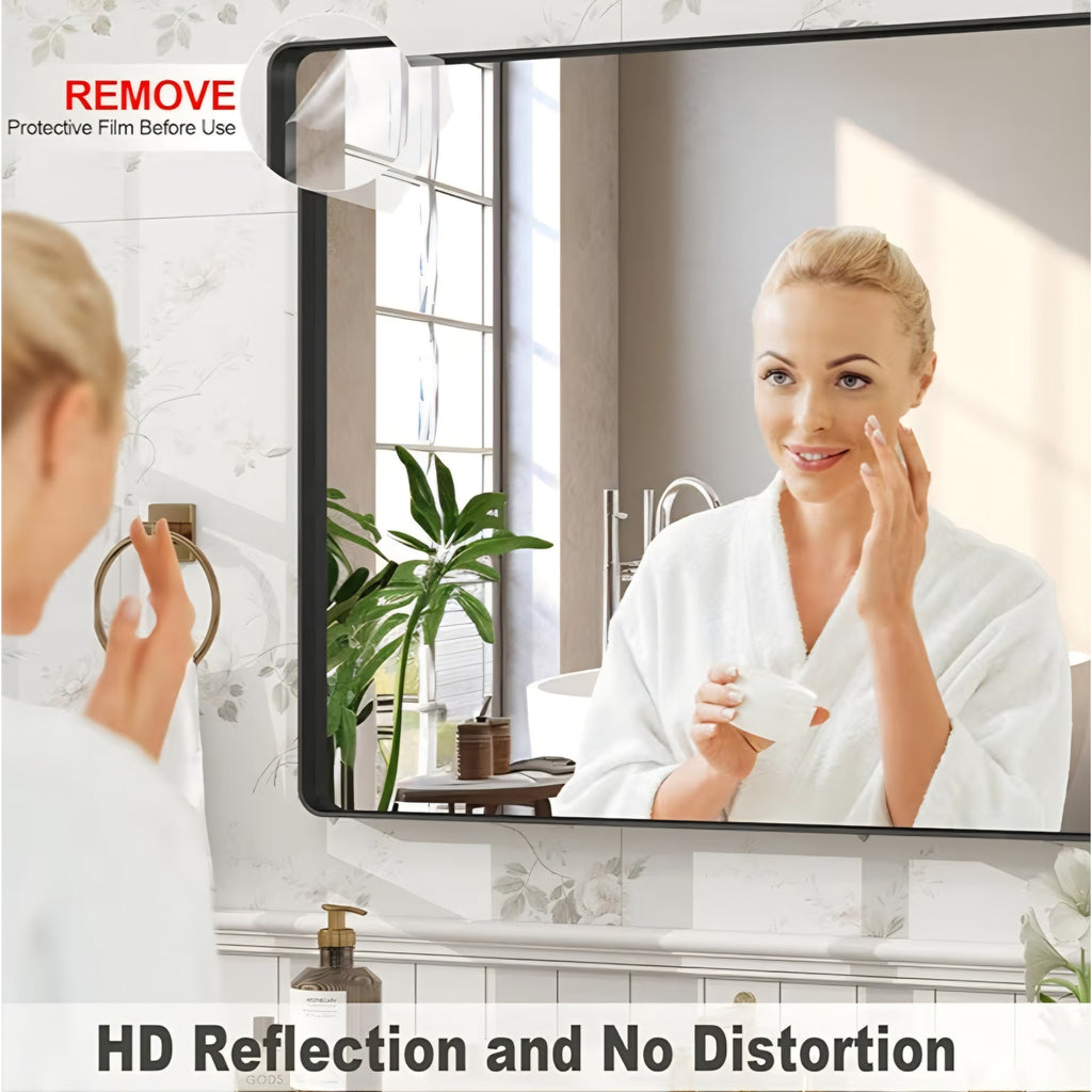 55x36 Inch Black Framed Bathroom Mirror for Wall, Large Matte Metal Framed Wall Mirror