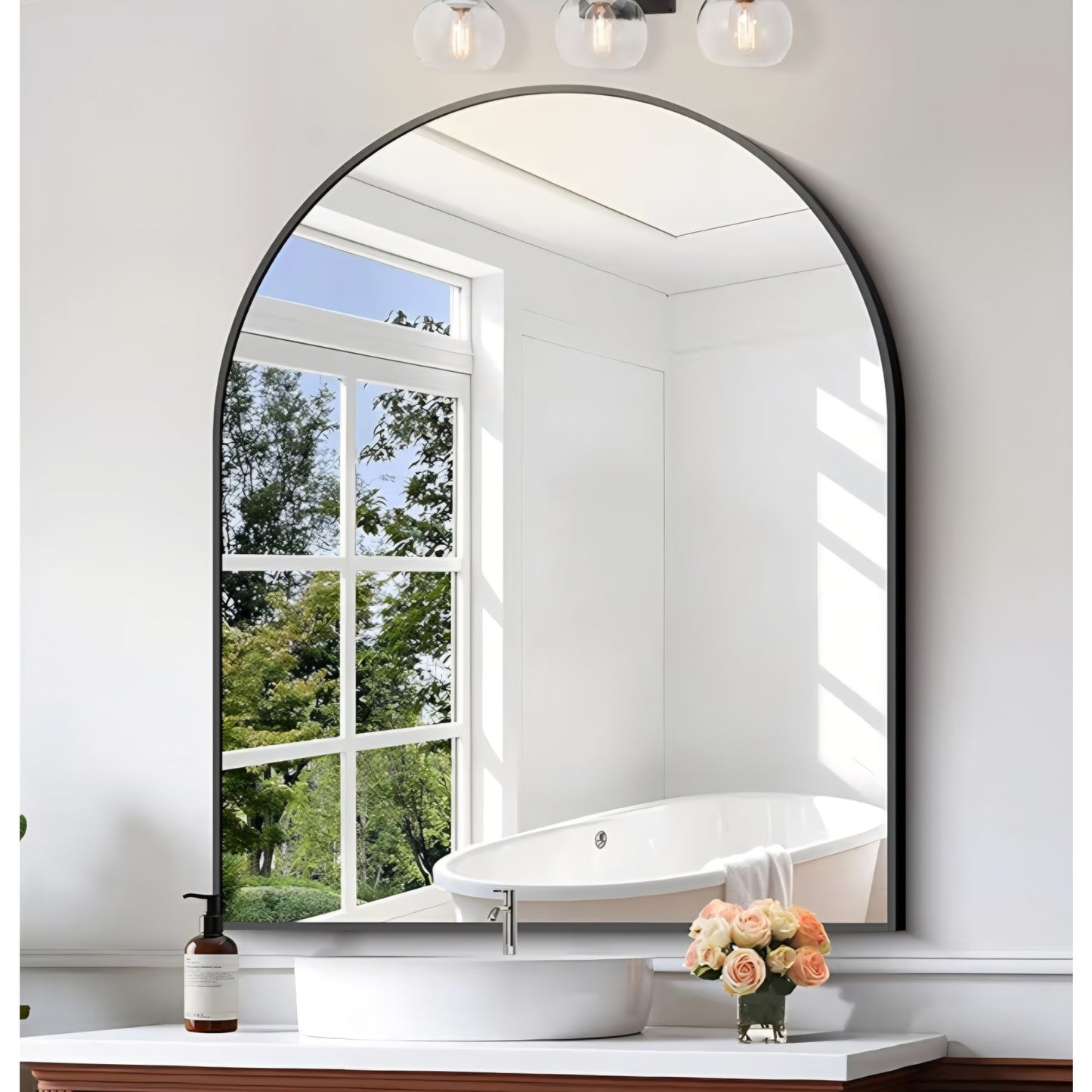Arched Wall Mirror, 40"x48" Black Arched Mirror with Tempered Glass, Metal Frame, Large Size for Entryway Table