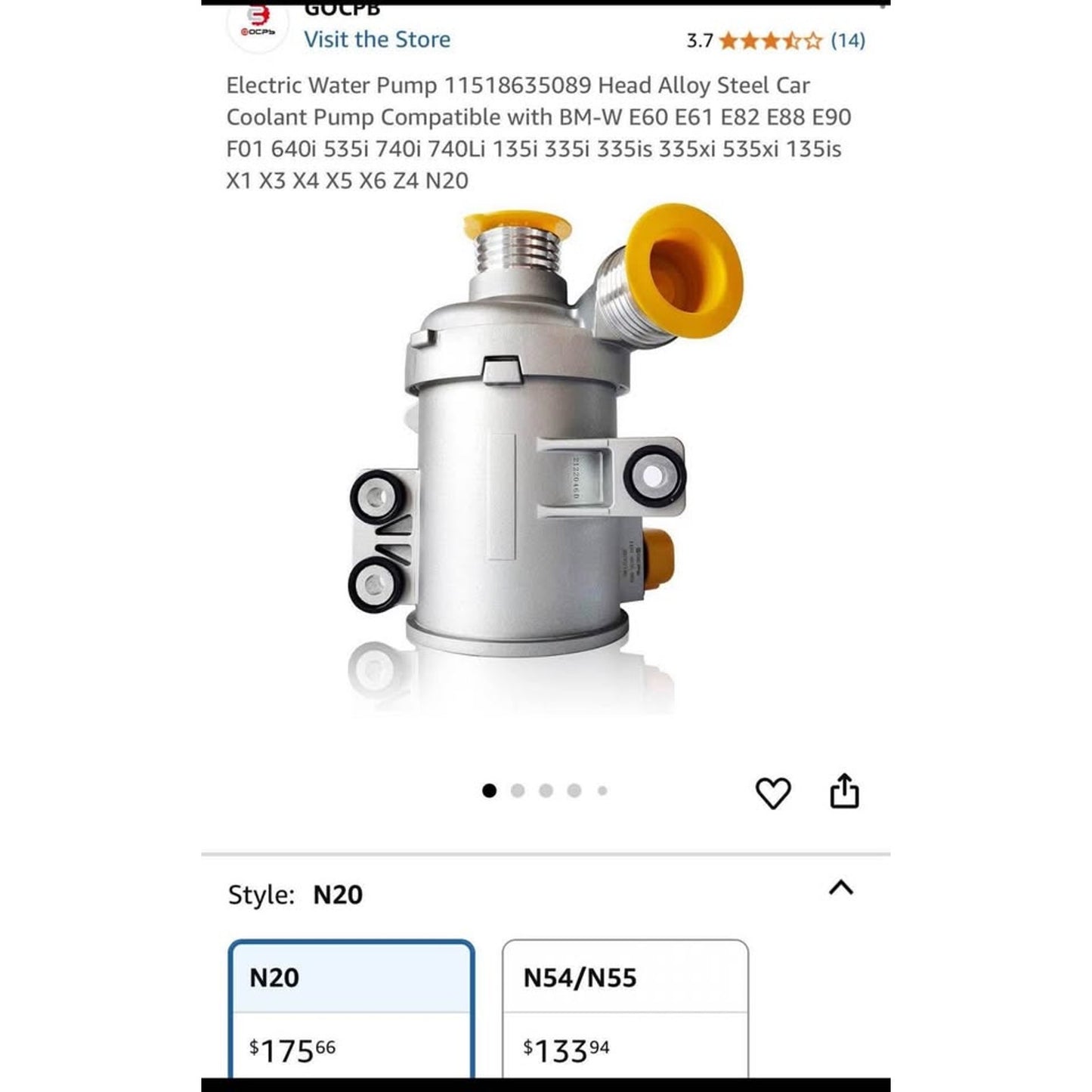 Electric Water Pump [hidden information] Head Alloy Steel Car Coolant Pump Compatible with BM-W E60