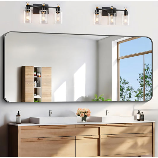 FORBATH Large Bathroom Mirror 72x30 Inches, Black Oversized Wall Mirror for 2 Sinks Aluminum Frame