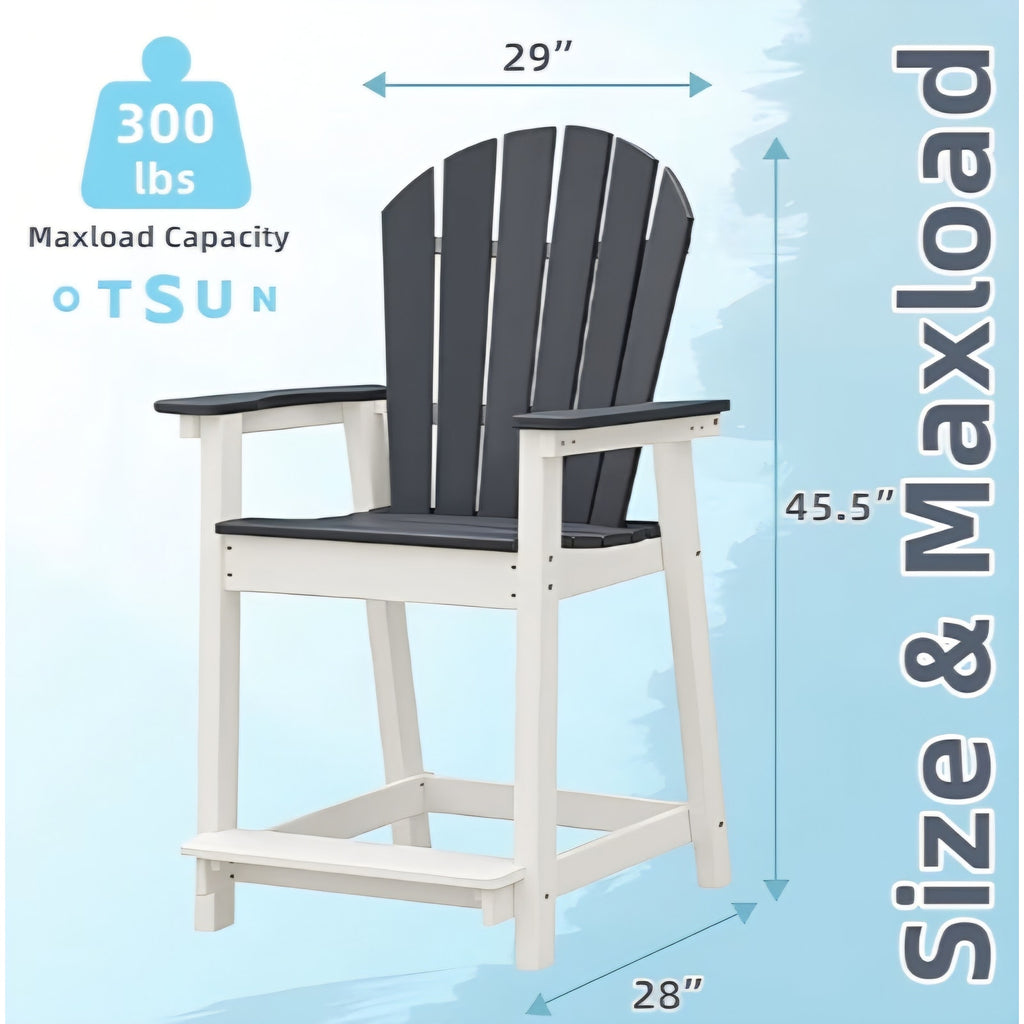OTSUN Outdoor Bar Stool Chair, Patio Counter Stool with High Back, All-Weather Wooden Stool