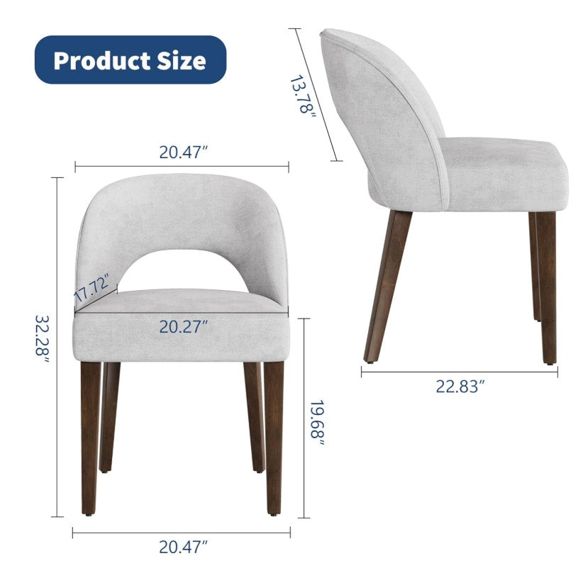 Garvee Dining Chairs Set of 2, Chenille Upholstered Kitchen Chairs, White