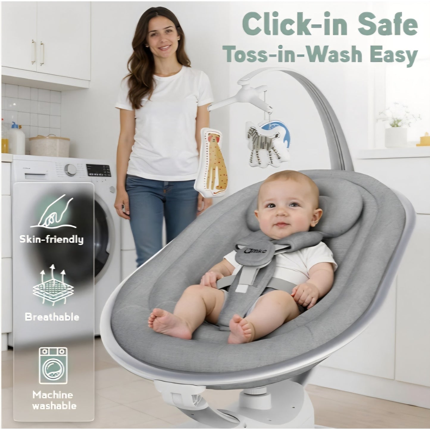 Luxury Electric Baby Swing Rocker for Infants, 5 Soothing Motions & Speeds, 3-Position Recline