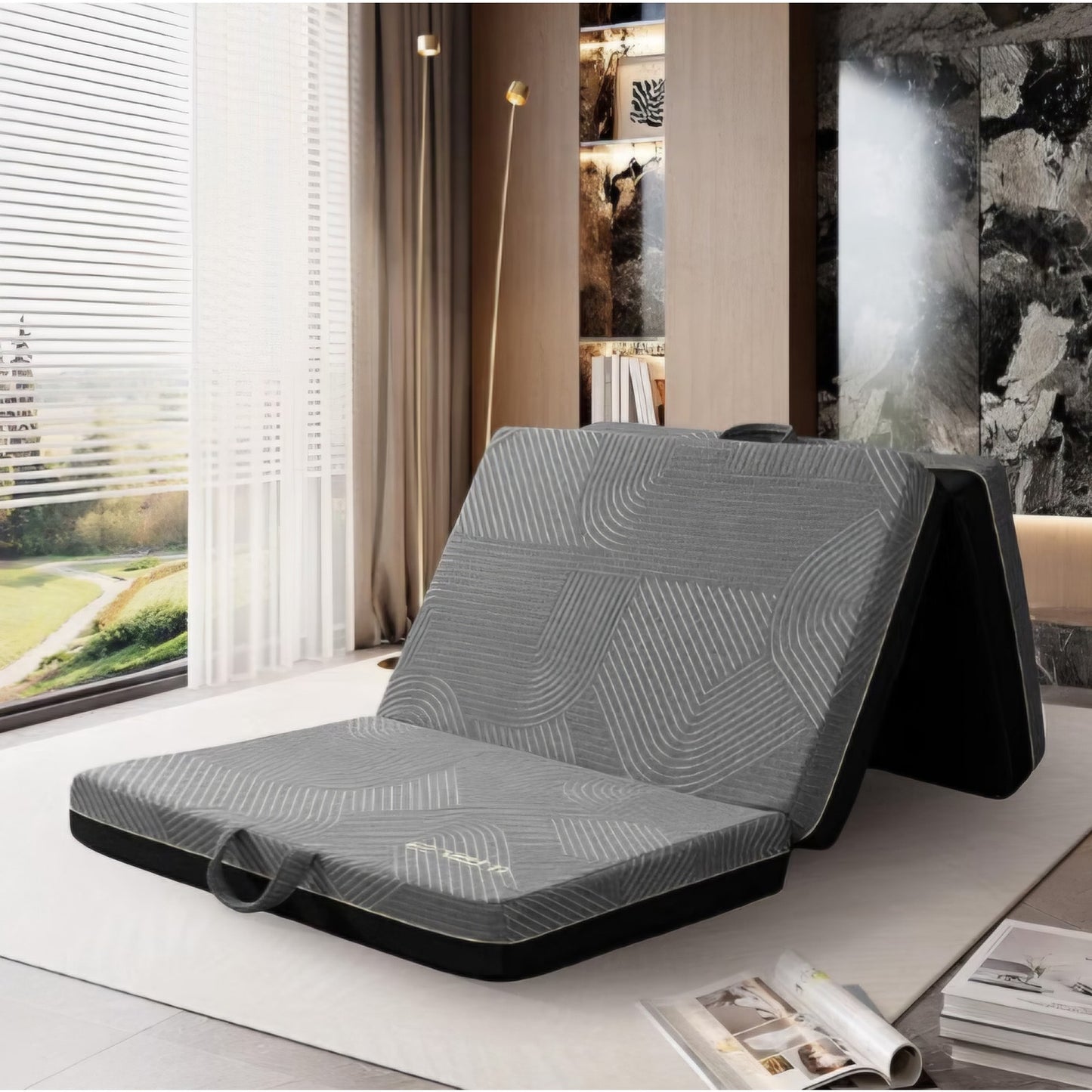 GEMBED Tri Folding Mattress Full Size - 4 Inch Foldable Floor Sofa Bed Memory Foam Tri-fold Handle