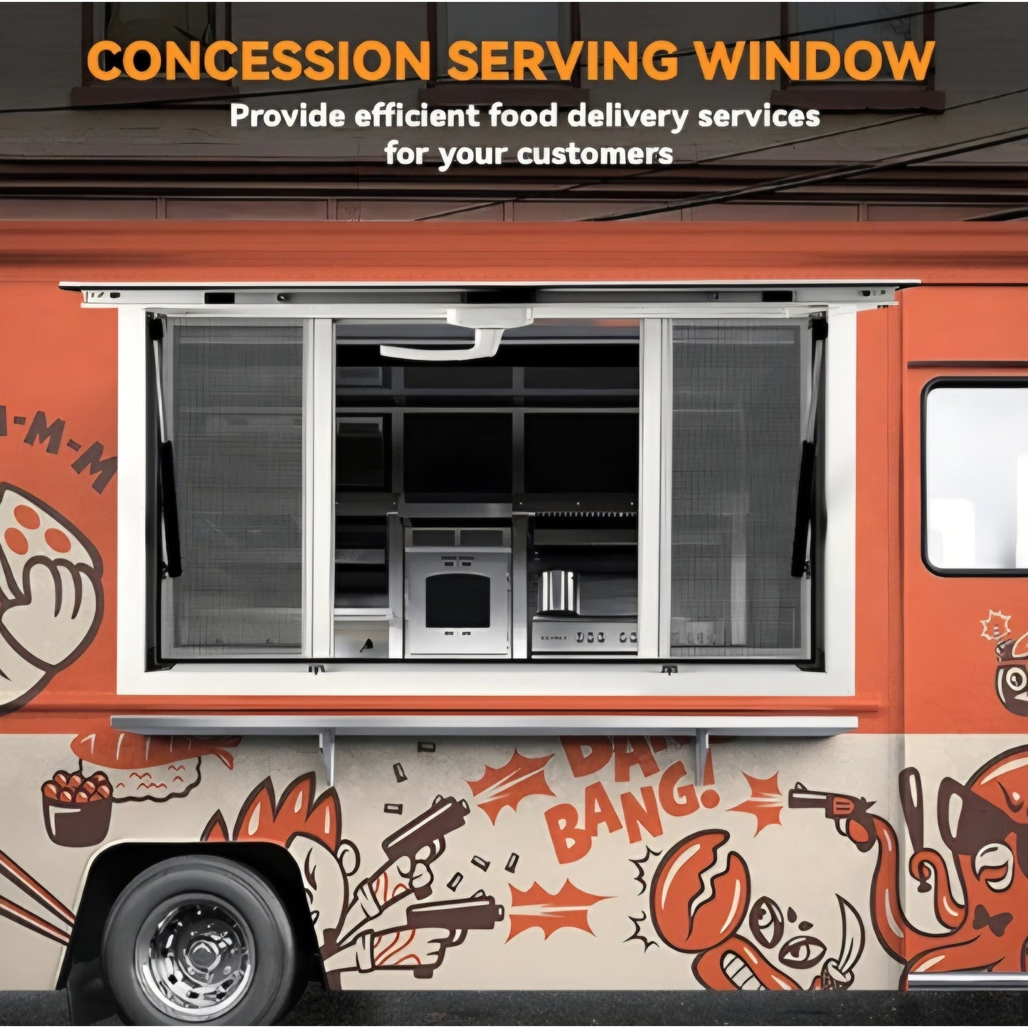 48 x 36 inch Concession Window for Food Truck, Aluminum Alloy Food Truck Service Windows