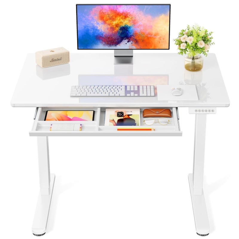 Marsail Glass Standing Desk with Drawer 37 x 22 Inches Stand up Desk Standing Desk