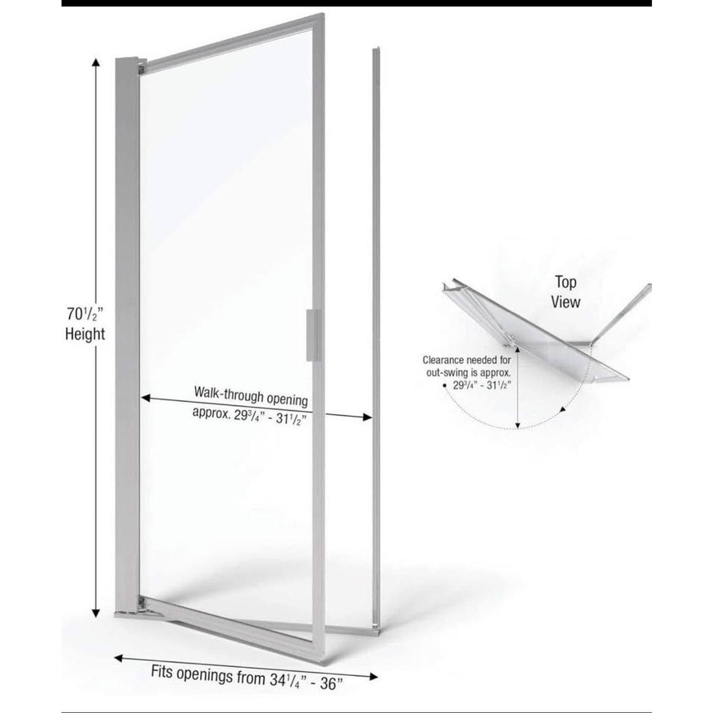 Basco Sopora 34.25- 36 in. Width, Pivot Shower Door, Clear Glass, Silver Finish