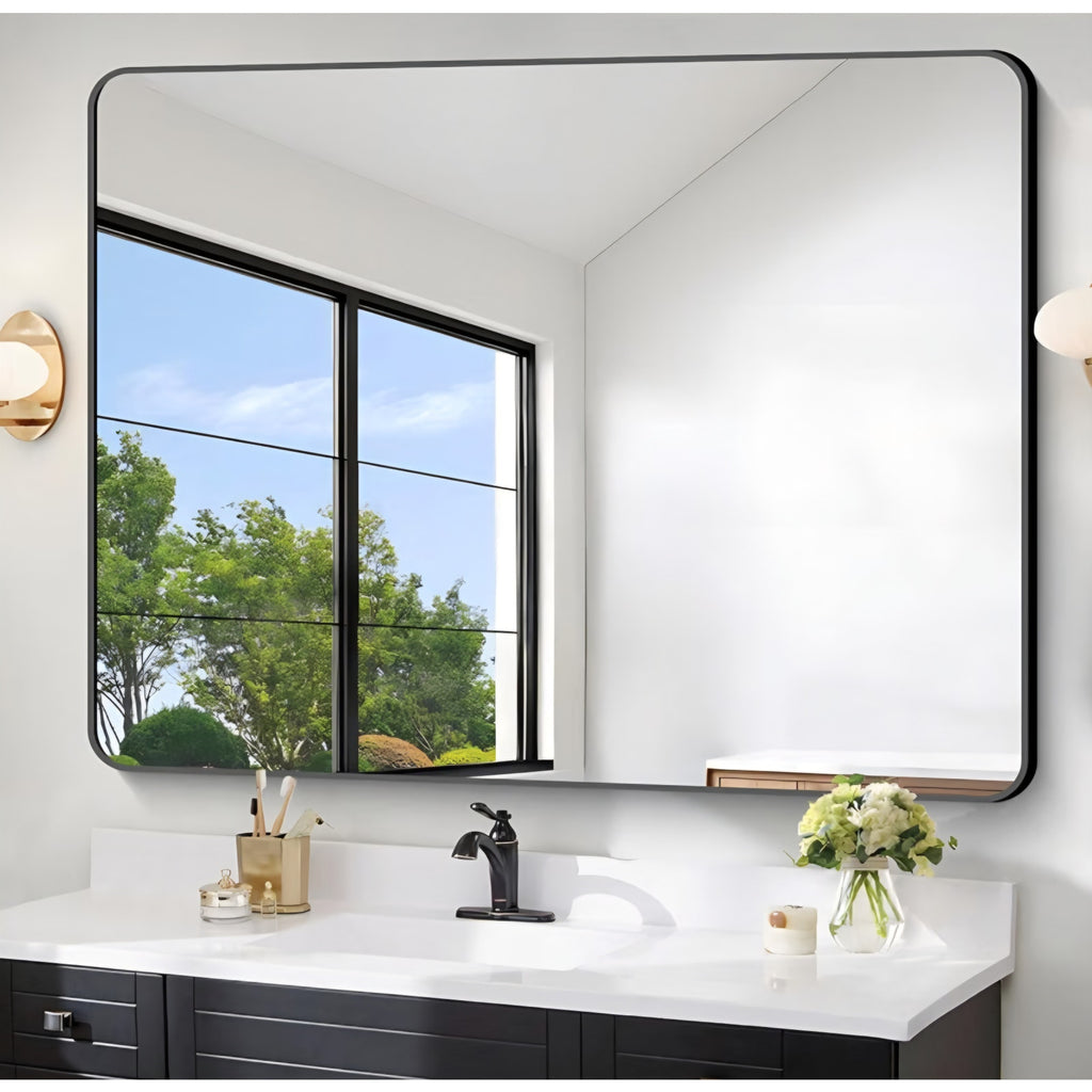 Large Bathroom Mirror 48 x 36 Inches，Black Large Wall Mirror Aluminum Frame Wall Mounted