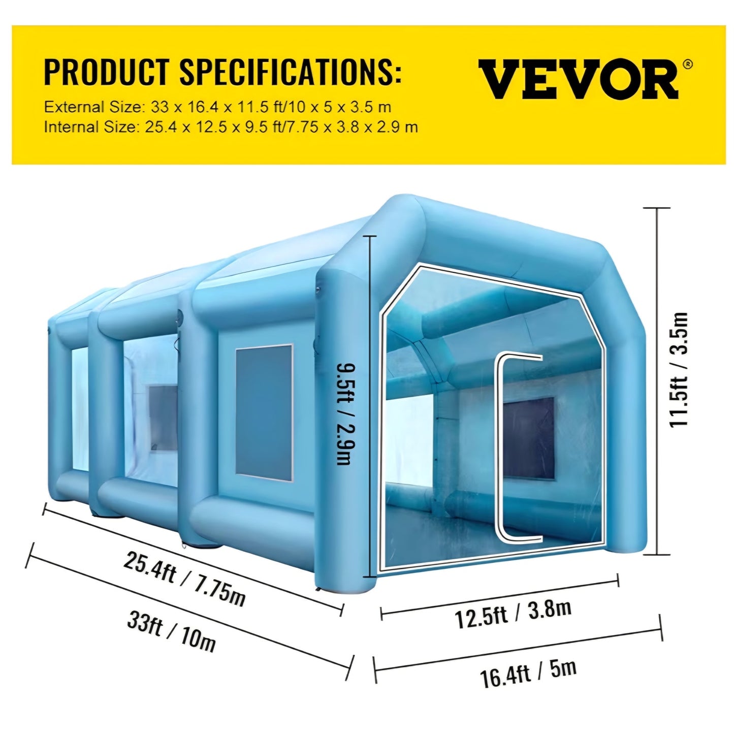 VEVOR Inflatable Paint Booth, 33x16.4x11.5ft, Inflatable Booth with 2 Powerful Blowers