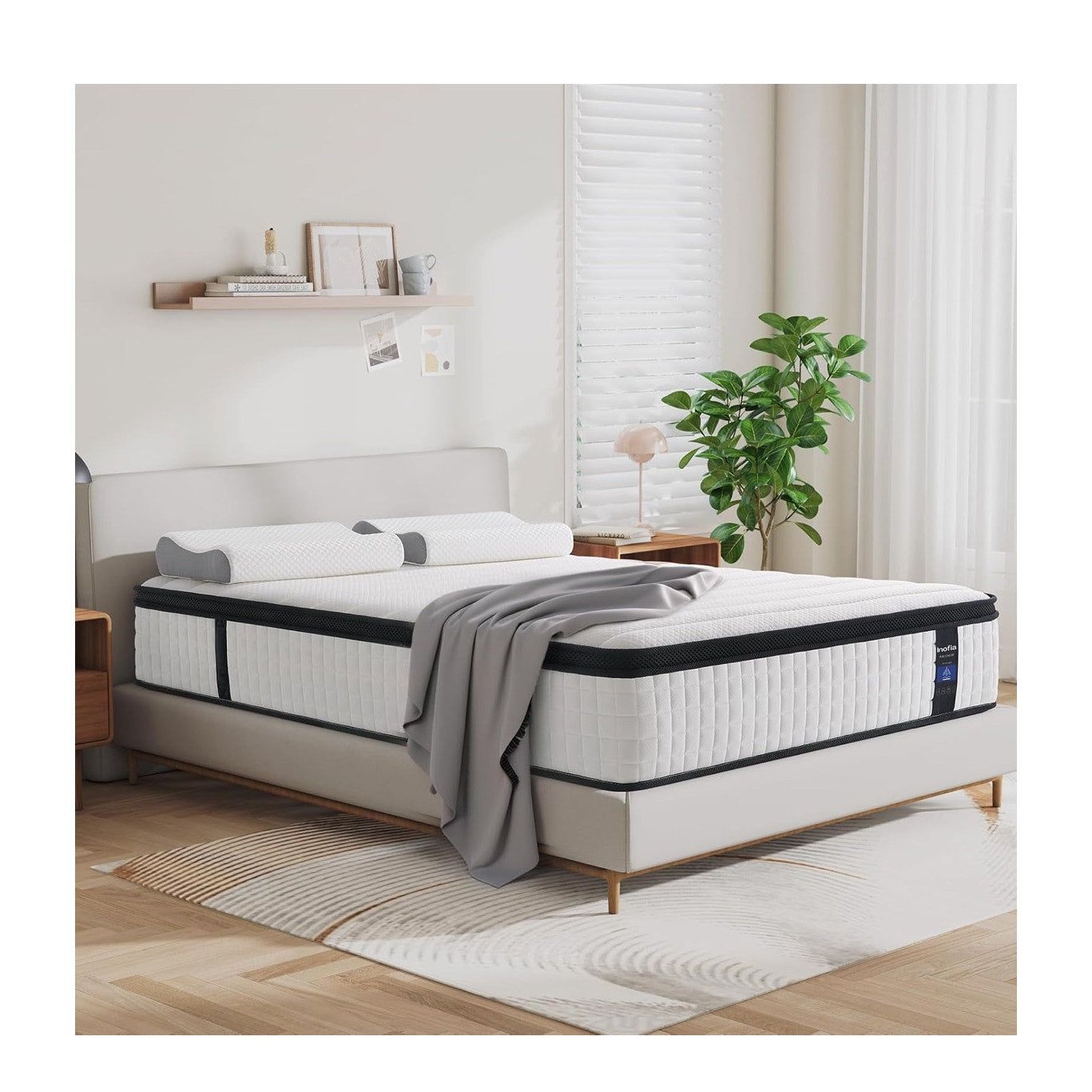 Inofia 12 Inch Twin Mattress with Memory Foam Cervical Neck Pillow Included, Medium Firm