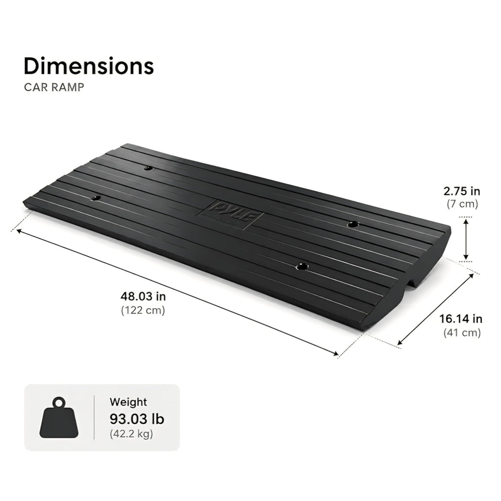 Pyle Car Driveway Curbside Bridge Ramp - Heavy Duty Rubber Threshold Curb Ramp