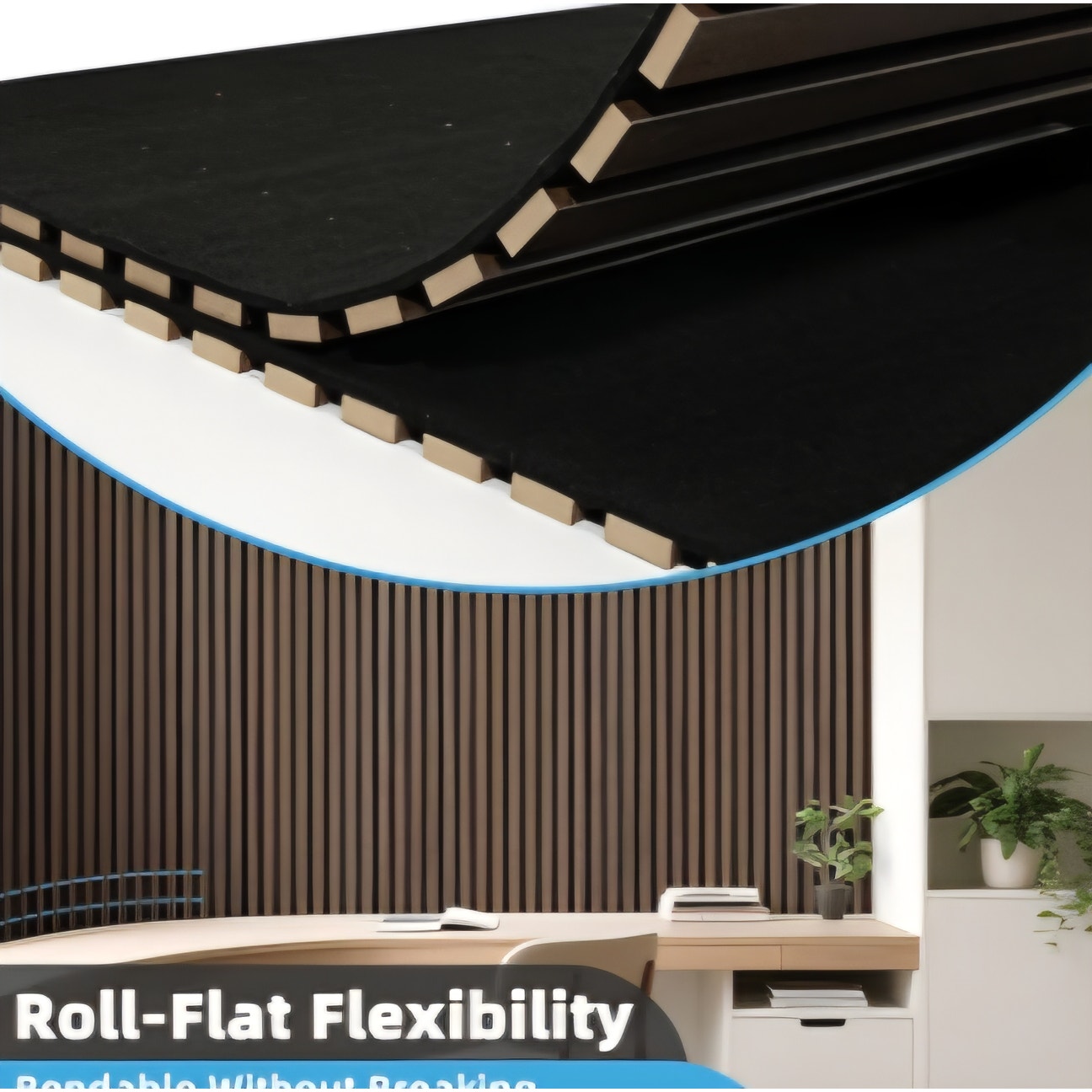 Art3d 1-Pack Acoustic Wood Slat Wall Panel with Roll-Flat Design - 95.3 x 23.8 Inch Sound Absorbing