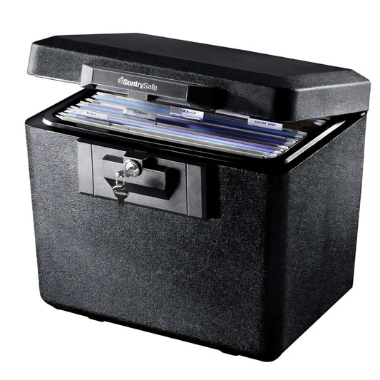 SentrySafe Black Fireproof Document Box with Key Lock, Safe Secures Files and Documents for Home