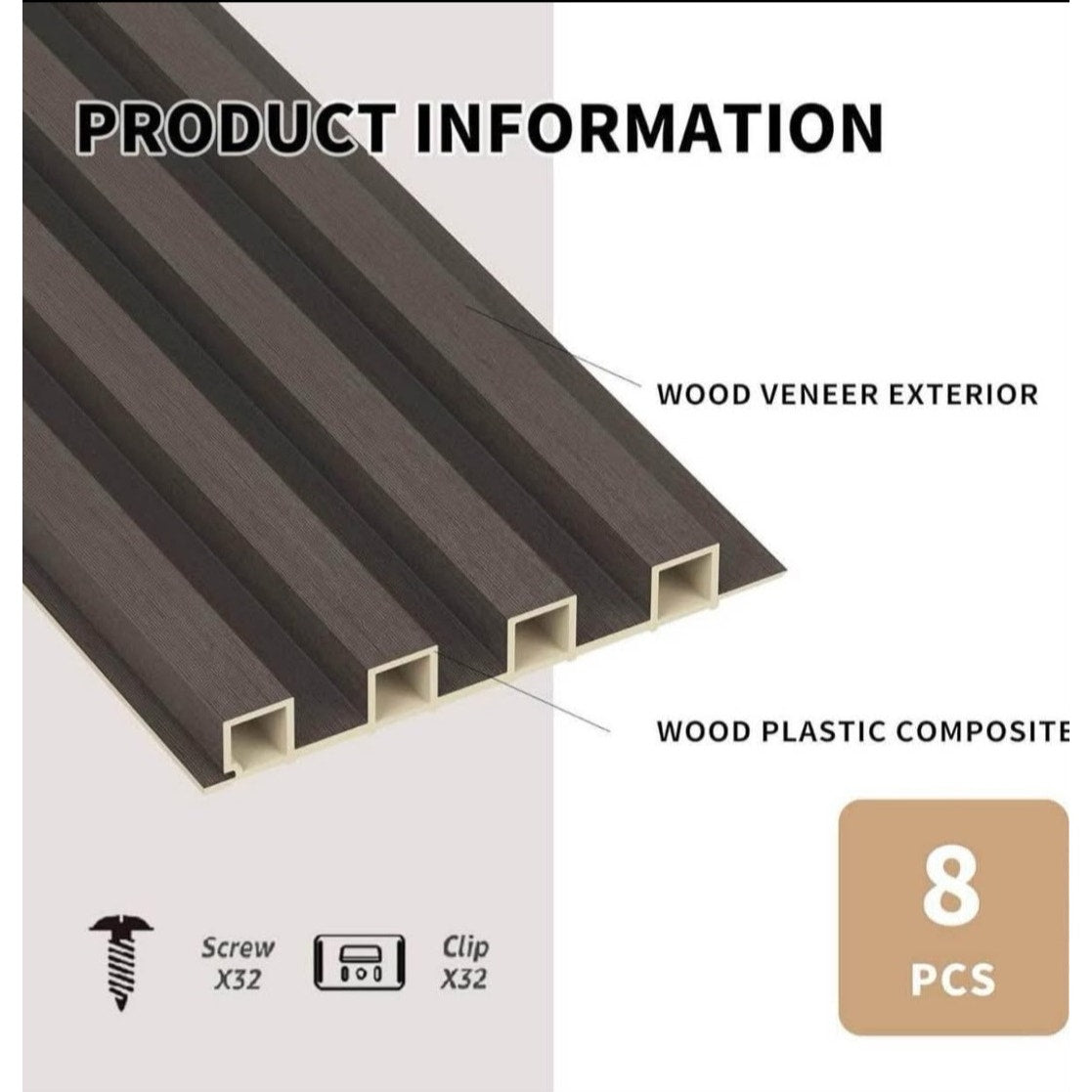 90 obo WPC Slat Wall Panels, 8 Pack Accent Decorative Acoustic Wood Slats for Wall and Ceiling