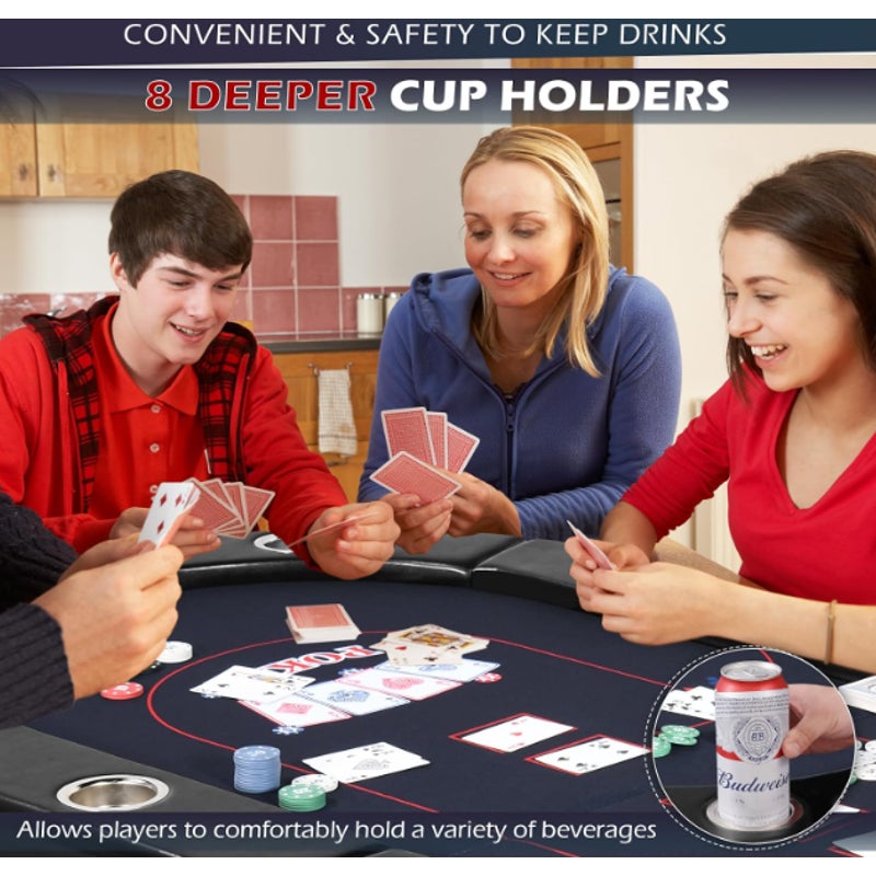 72" Foldable Poker Table for 8 Players, Texas Holdem