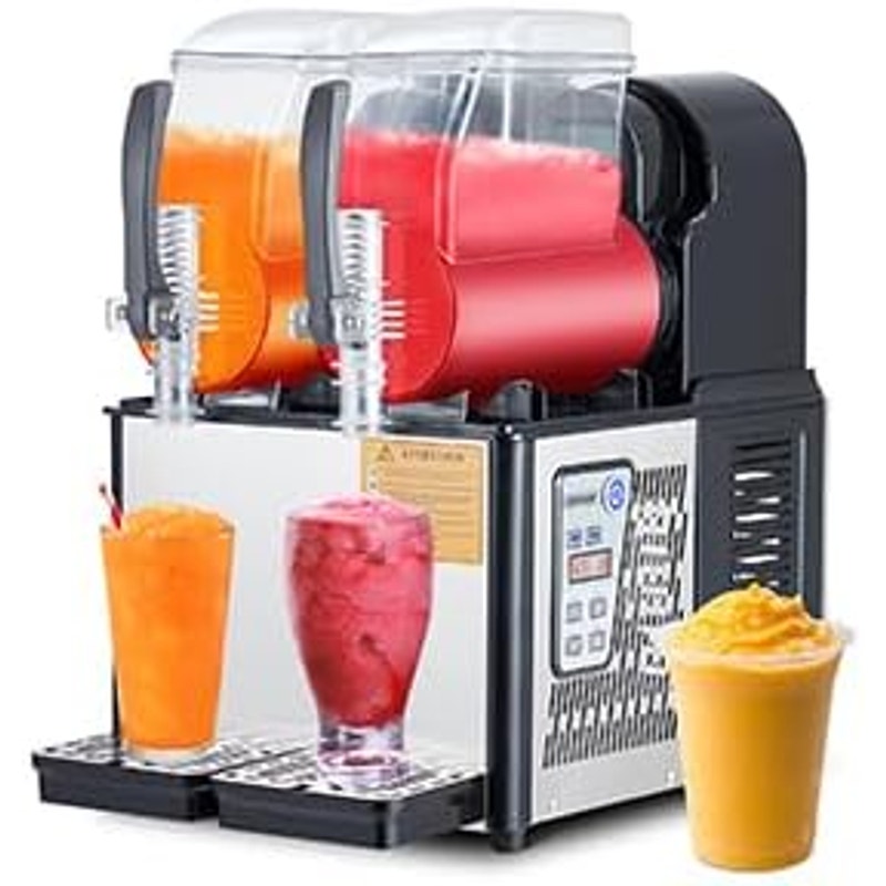 4Lx2Tank Commercial Slushie Machine, 370W Stainless Steel Slushy Machine for Cocktail, Black