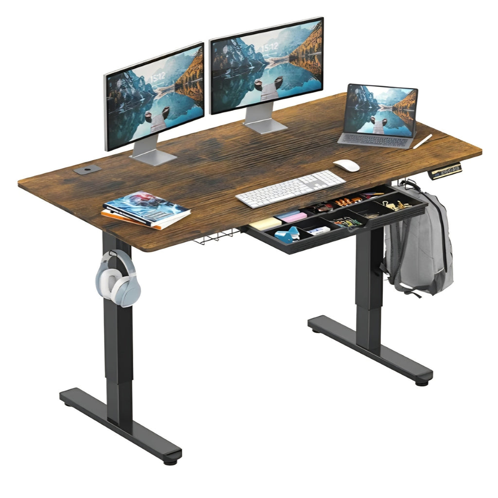 SHW 55 x 28 Inches Electric Height Adjustable Standing Desk with Drawer and Memory Preset