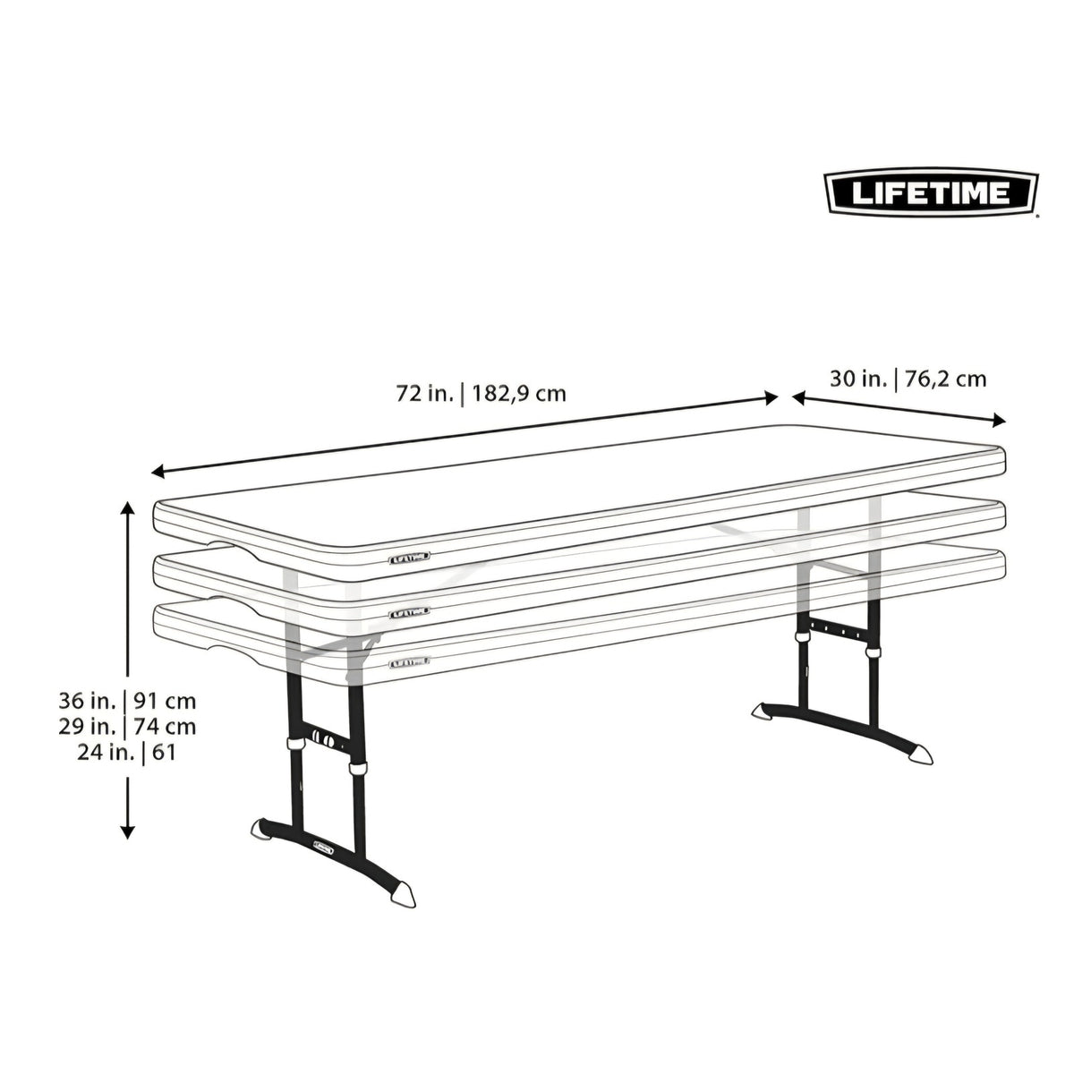 LIFETIME 6-Foot Adjustable Height Nesting Table, Commercial, Almond