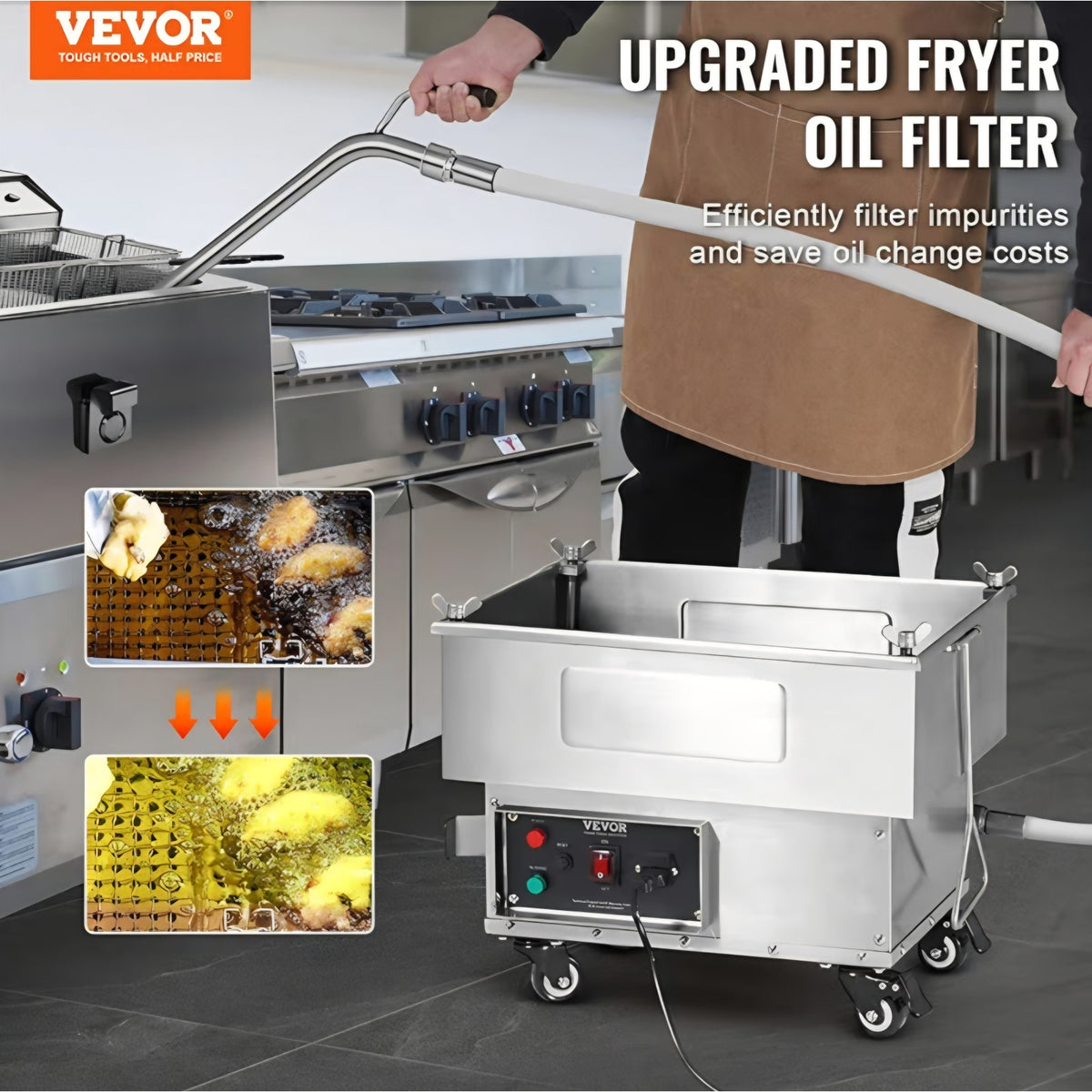 Deep Fryer Filter 18 L/44 LBS/5.8 Gal, Frying Oil Filter System Machine 300W, Deep Fryer Oil Filter