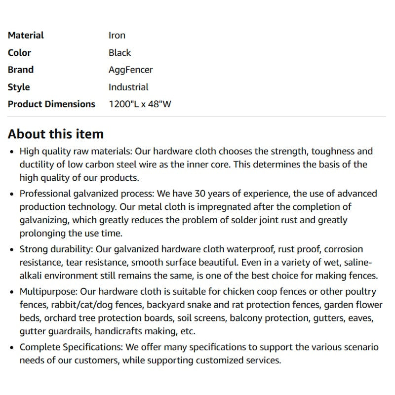 Black Hardware Cloth 1/2 in 48 x 100ft PVC Coated Wire Mesh Vinyl Coated Fence, Welded Metal Chicken