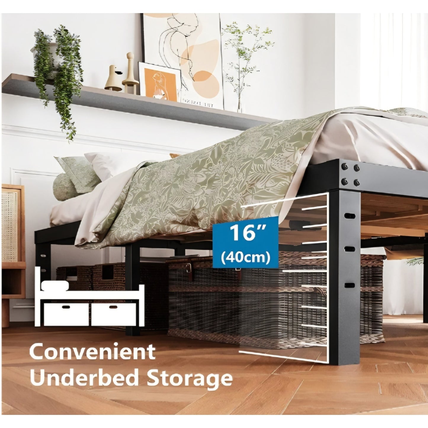 ZIYOO Queen Size Bed Frame 18 Inches Tall, 3 Inches Wide Wood Slats with 3500 Pounds Support