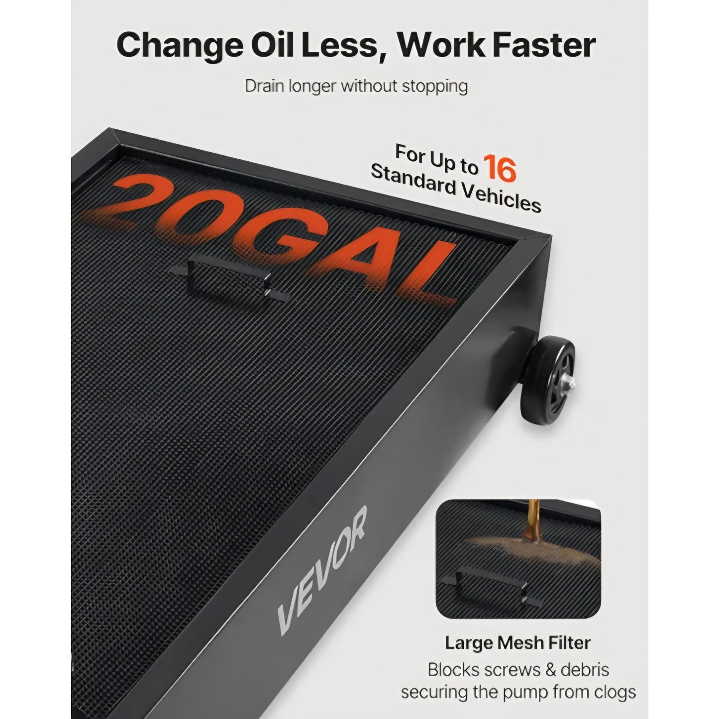 Oil Drain Pan, 20-Gallon Metal Oil Change Pan, Effective Oil Drain Cart with 180W Electric Pump