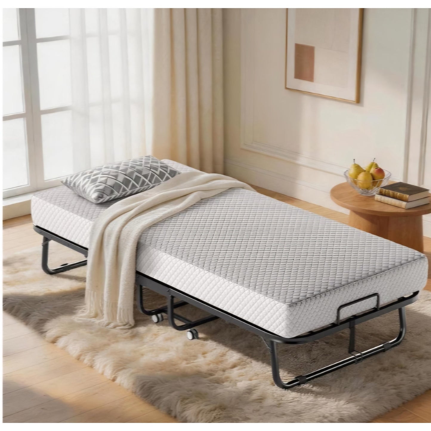 Decofy Folding Bed with Memory Foam Mattress, Portable Rollaway Guest Beds on Wheels, 75"x31"