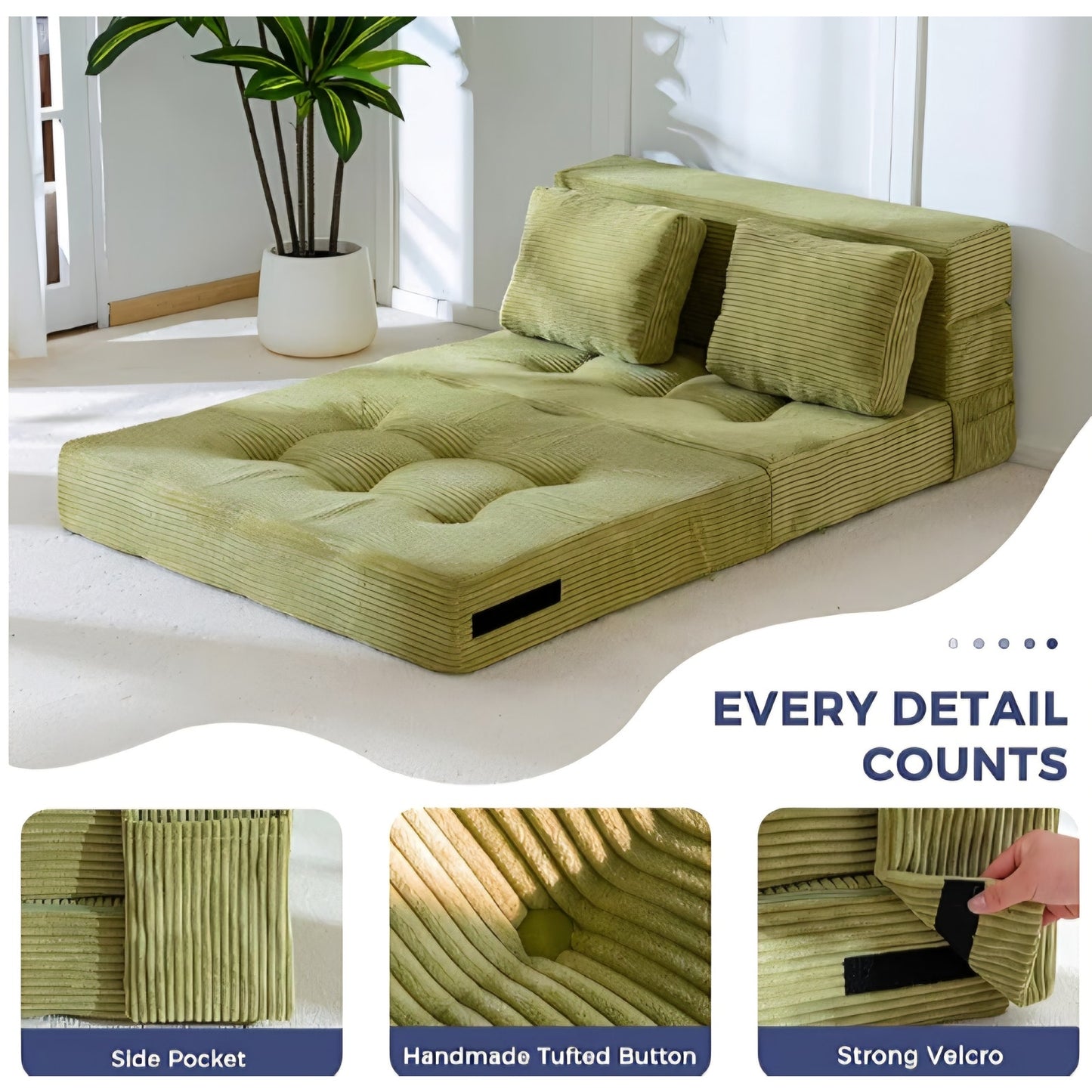 Convertible Sofa Bed, Fold Out Loveseat Sleeper Sofa with Pillow, 4 in 1 Tufted Folding Couch