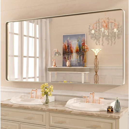 WEER 60X30 Inch Brushed Nickel Bathroom Mirror, Brushed Silver Metal Frame Mirror