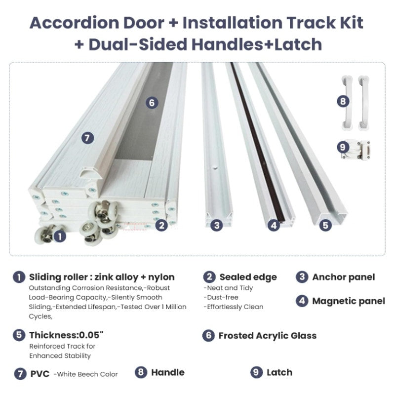 DIYHD 36X96in Frosted Glass PVC Folding Accordion Door with Latch