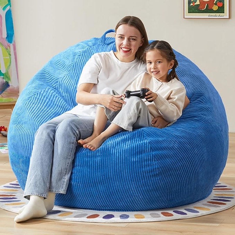 Hobestluk 4.5FT Bean Bag Chair Giant Bean Bag Chair with Filler Included Adult, Jumbo, Blue