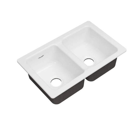American Standard 77DB30190.308 Delancey 30x19 Double Bowl Cast Iron Kitchen Sink, Brilliant White