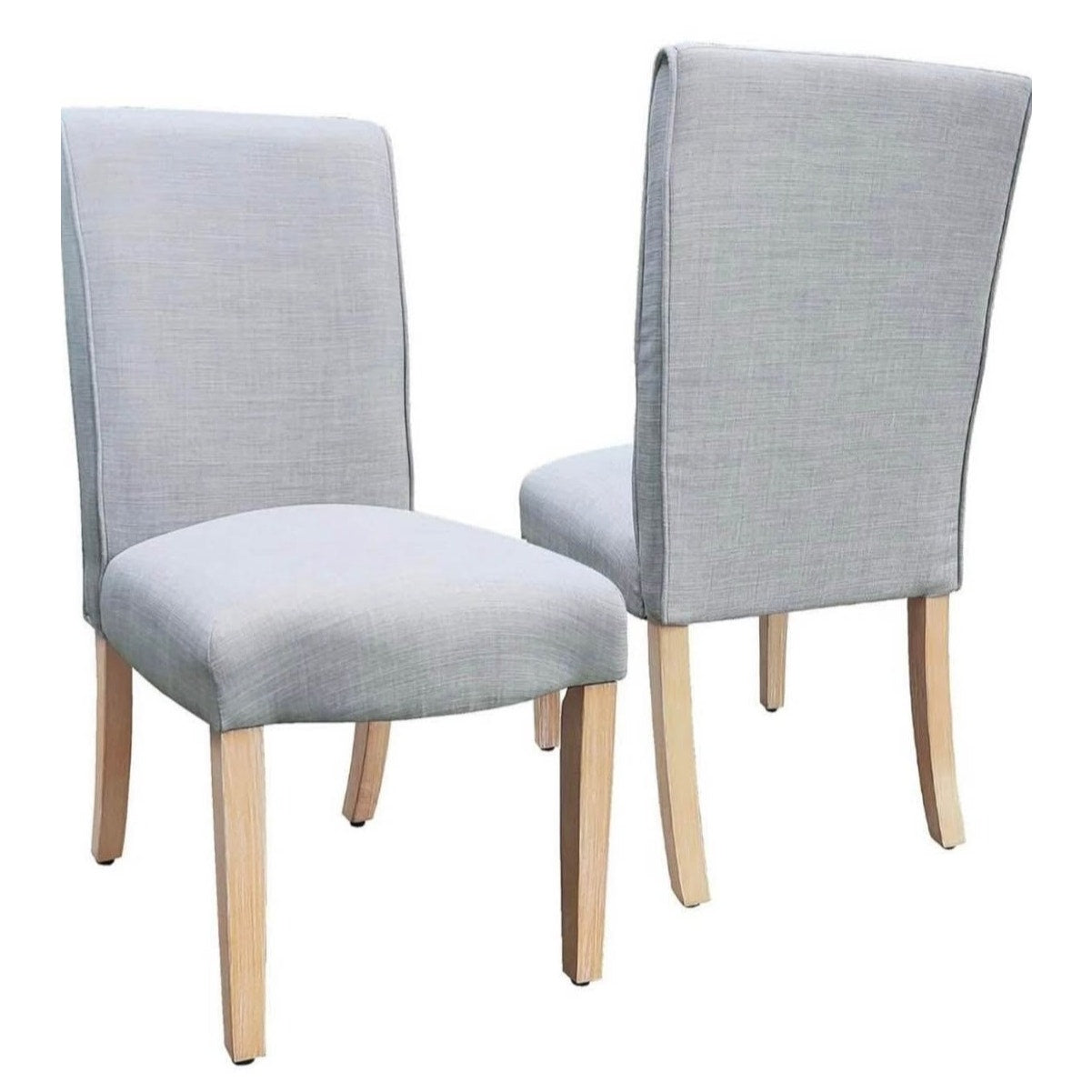 HomePop Scalloped Detail Dining Chair|Upholstered Parsons Dining Chairs |Decorative Home Furniture, Light Gray Woven (Set of 2)