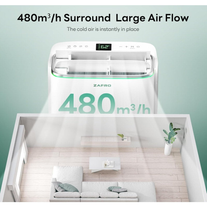 ZAFRO Smart Inverter Portable Air Conditioners, 14000 BTU (10000 BTU SACC) Dual Hose Portable AC